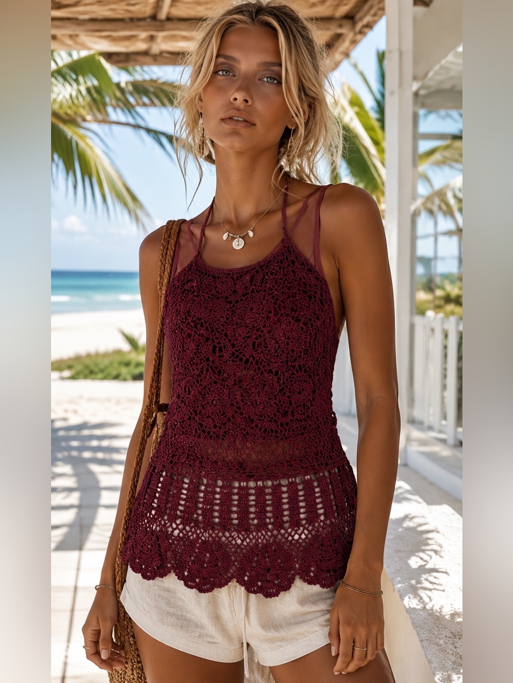 Hand Crocheted Boho Lace Tunic Tank Ricki’s Handmade Crochet Top M BNWT